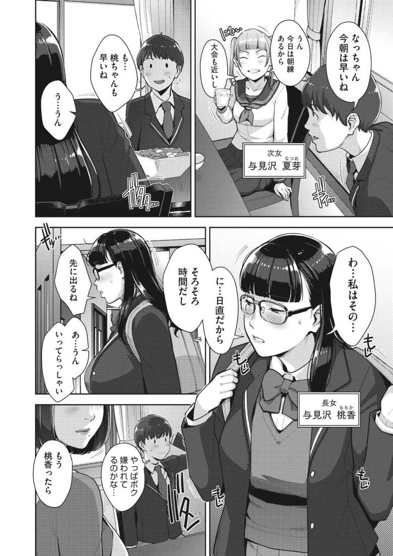 【ハーレムエロ漫画】「少しだけ…お口でしてあげよっか？」父が再婚したとたんに単身赴任になり義母、長女、次女そして義叔母と女だらけの家族と性活することに【[すぎぢー] いろどりかぞく】