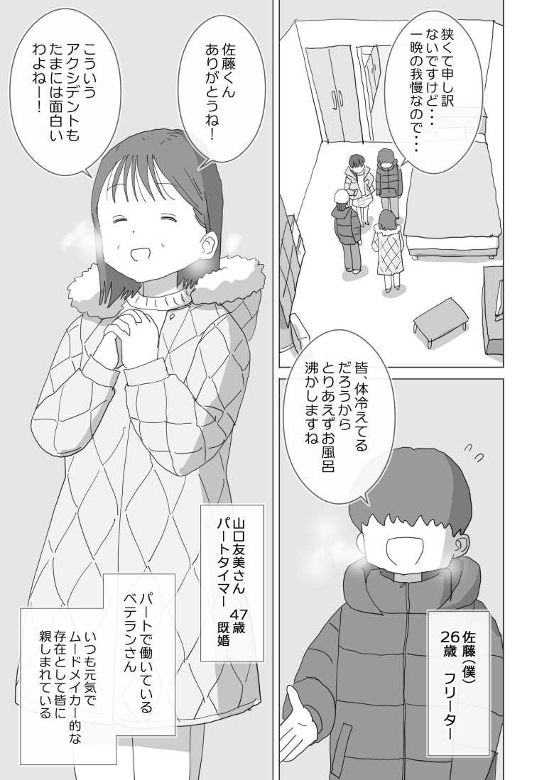 【エロ同人】ある大雪の冷たい夜僕の家の布団の中でバイト先の女の子達が内緒で密着あたためえっちしてくれた。【ひやしまくら】……のトップ画像