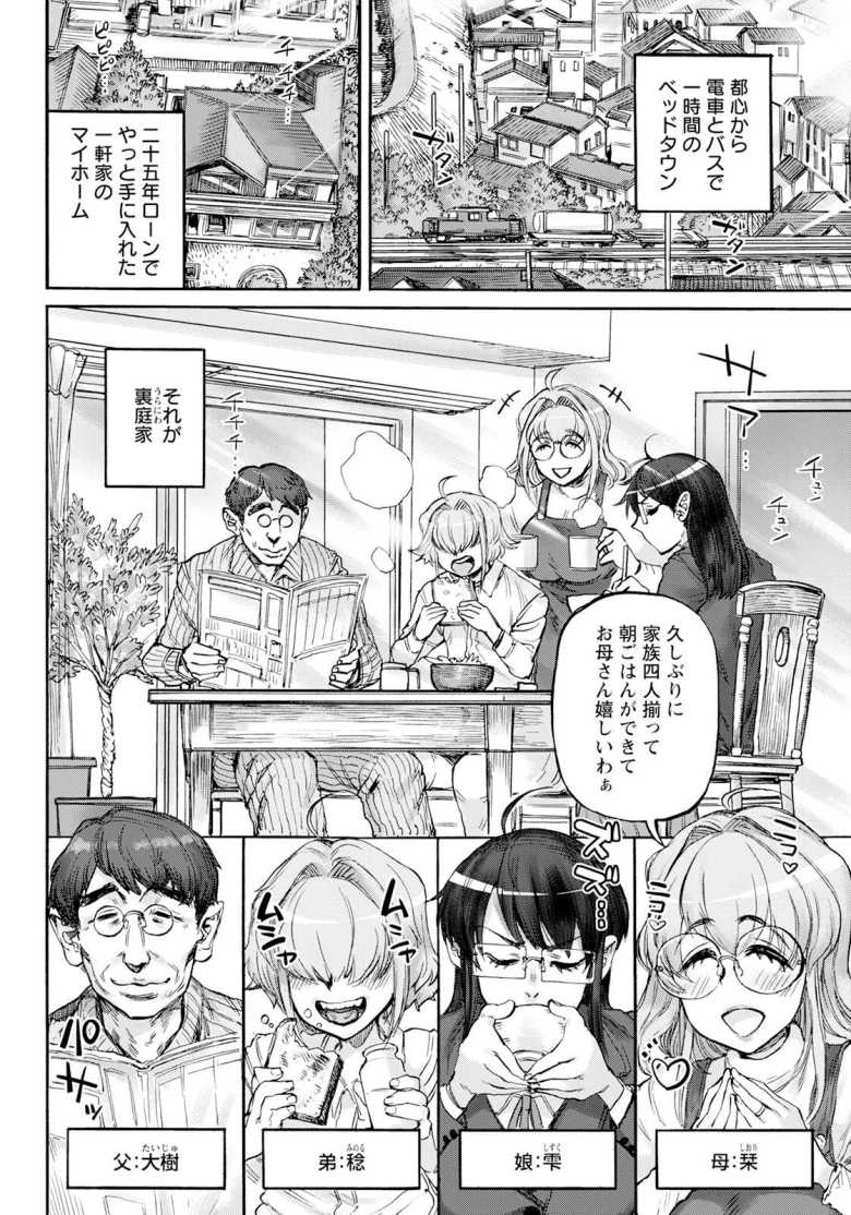 【エロ漫画 裏庭家恋愛進行中~第1話~】肛門オナニーにドハマリしちゃった真面目眼鏡JKが父親とアナルセックス【雨山電信】