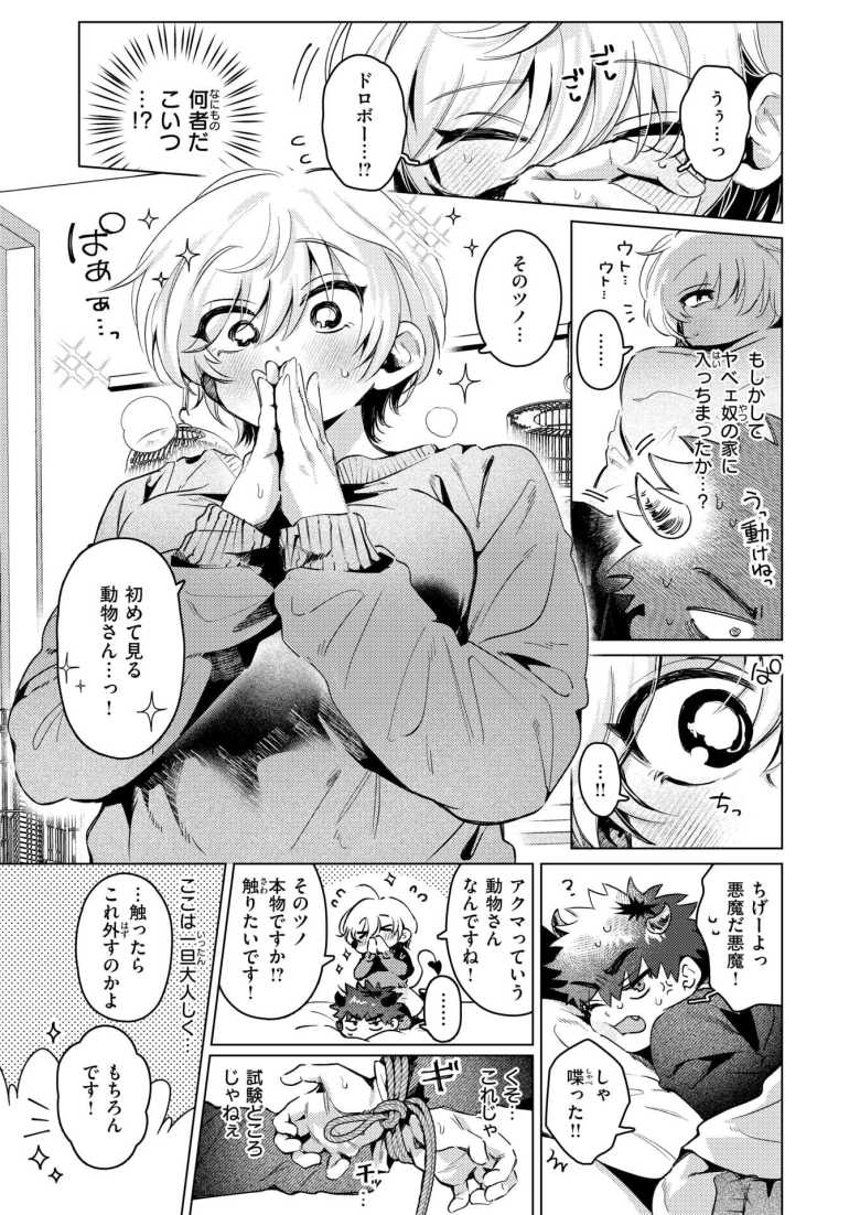 【エロ漫画 あくまのあくむ】インキュバスが動物好きの女の子に負かされる【よるげ】