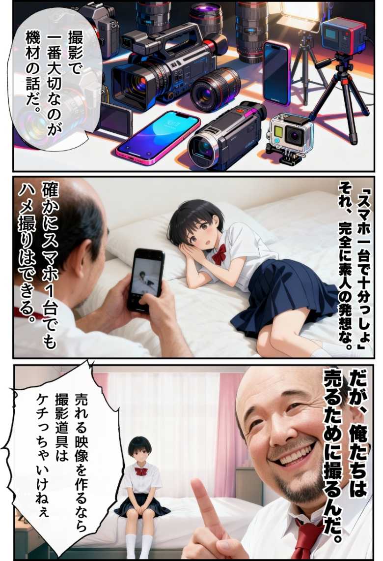 【エロ同人】JKさん「いっぱいヌいてくださいね♥」ハメ撮りの撮影テクニックを講義形式で紹介漫画w【同人AVで月収100万を稼ぐ! ハメ撮り撮影テクニック大全】