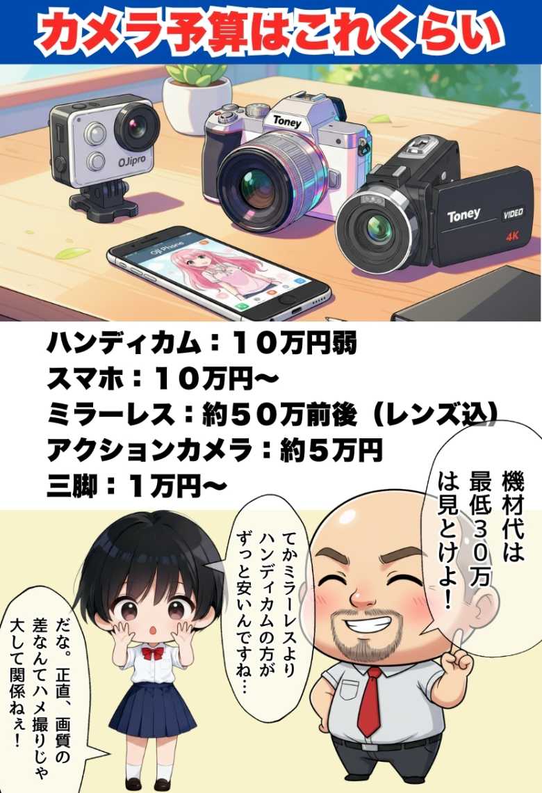 【エロ同人】JKさん「いっぱいヌいてくださいね♥」ハメ撮りの撮影テクニックを講義形式で紹介漫画w【同人AVで月収100万を稼ぐ! ハメ撮り撮影テクニック大全】