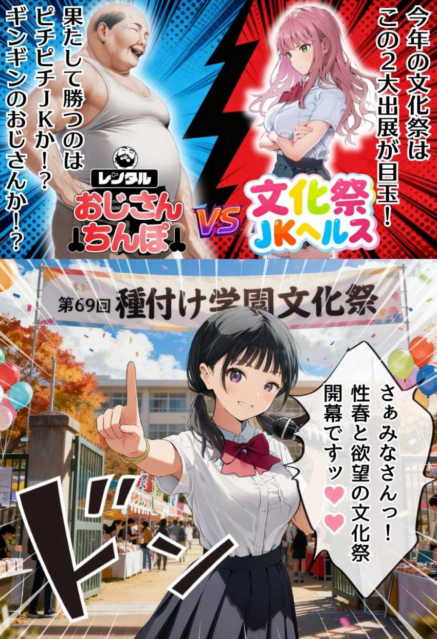 【エロ同人】JKさん「じゃあ…挿れてあげるね♥」文化祭で風俗営業してしまうイカレタ学校w【【大乱交】文化祭JKヘルス VS レンタルおじさんちんぽ】