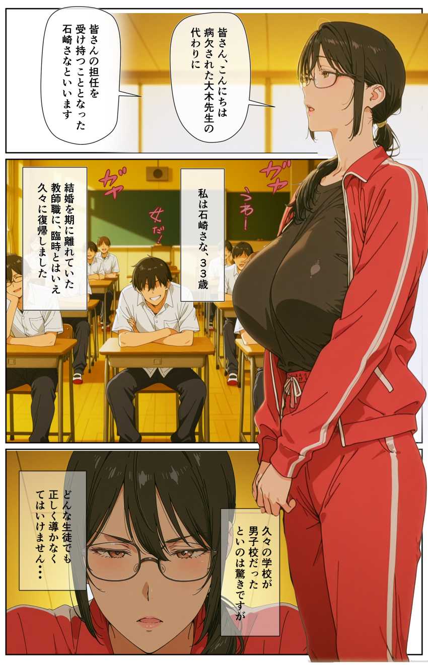 【エロ同人】男さん「ここ？先生はここが気持ちいいの？♥」男子全員に教育される地味系女教師さん【ダサジャージ女教師メス化授業】