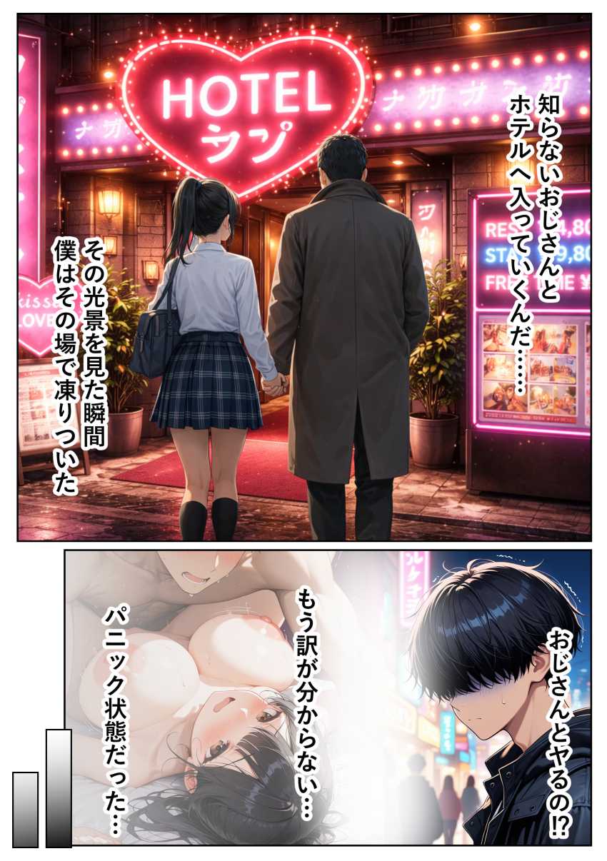 【エロ同人】JKさん「ちゃんとプラス料金で払ってくださいね…」一度だけのつもりでパパ活に手を出してメス堕ちするJKさん【Lカップ巨乳輪 爆乳な幼馴染が 逆◯漢パパ活に溺れて…寝取られるなんて…】