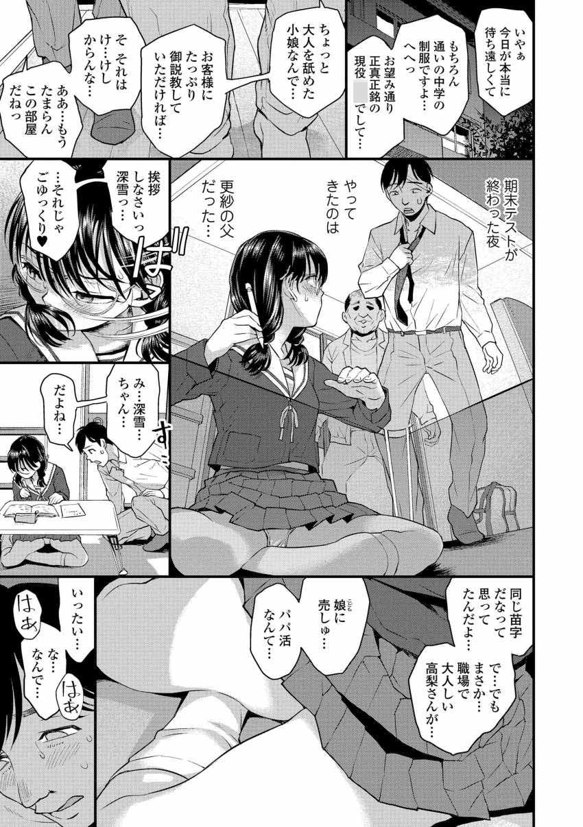 【エロ漫画】男さん「あはぁ…はぁ、はぁ、はぁ、はっ…孕め…孕めっ！」父親に売られる女さん【わたしとお父さんたち】