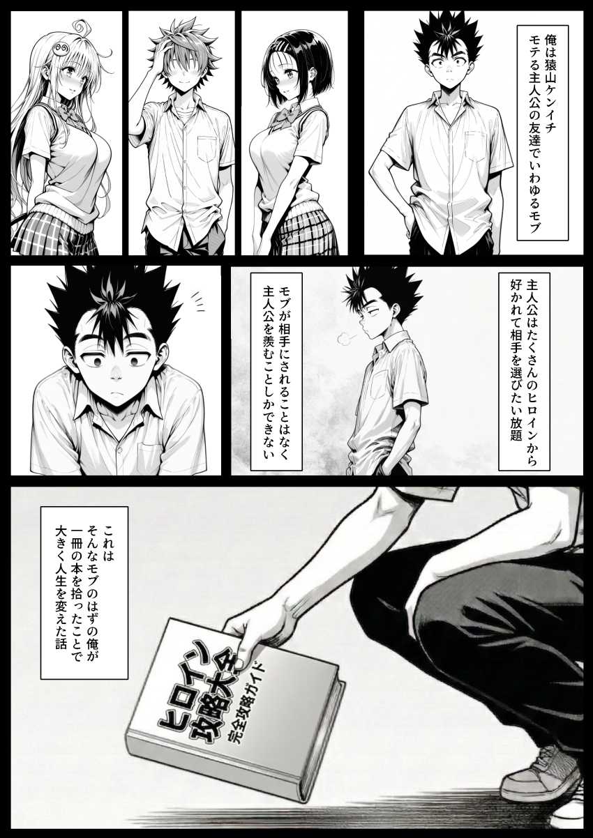 【エロ同人】女さん「指で…イっちゃう♥」モブキャラが攻略本を手に入れたら…【攻略本を手に入れた猿山が主人公になりました】