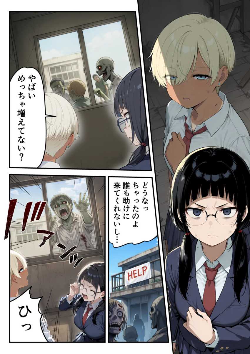 【エロ同人】男くん「僕のチ●ポはワクチンなんだ」ゾンビに包囲された街であまあま3pセッ●ス【ゾンビに支配された学園で冴えない童貞のオタク君が少女たちの救世主になる話2】