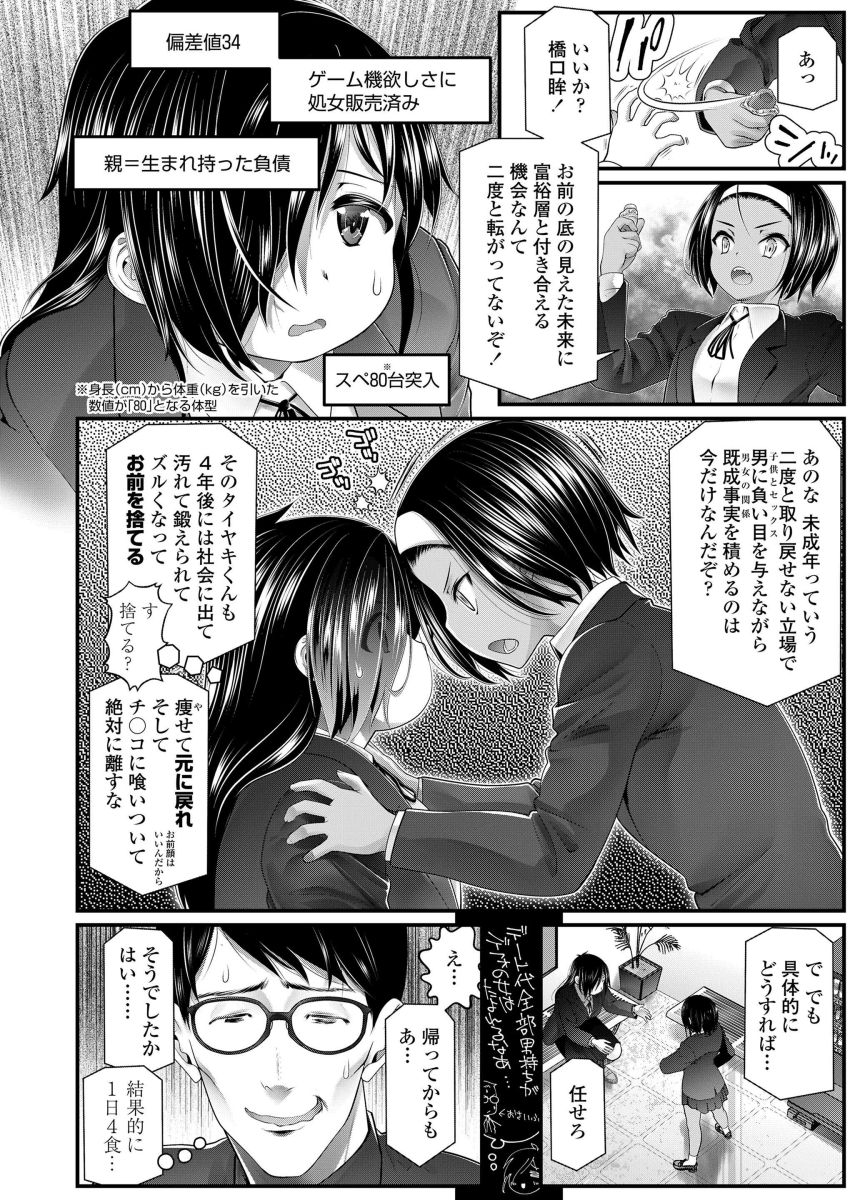 【エロ漫画】男さん「デブのくせに筋力ないですねぇ♥」彼氏に捨てられたくない一心でダイエットに励む女さん【貧困肥満児とタイヤキくん】