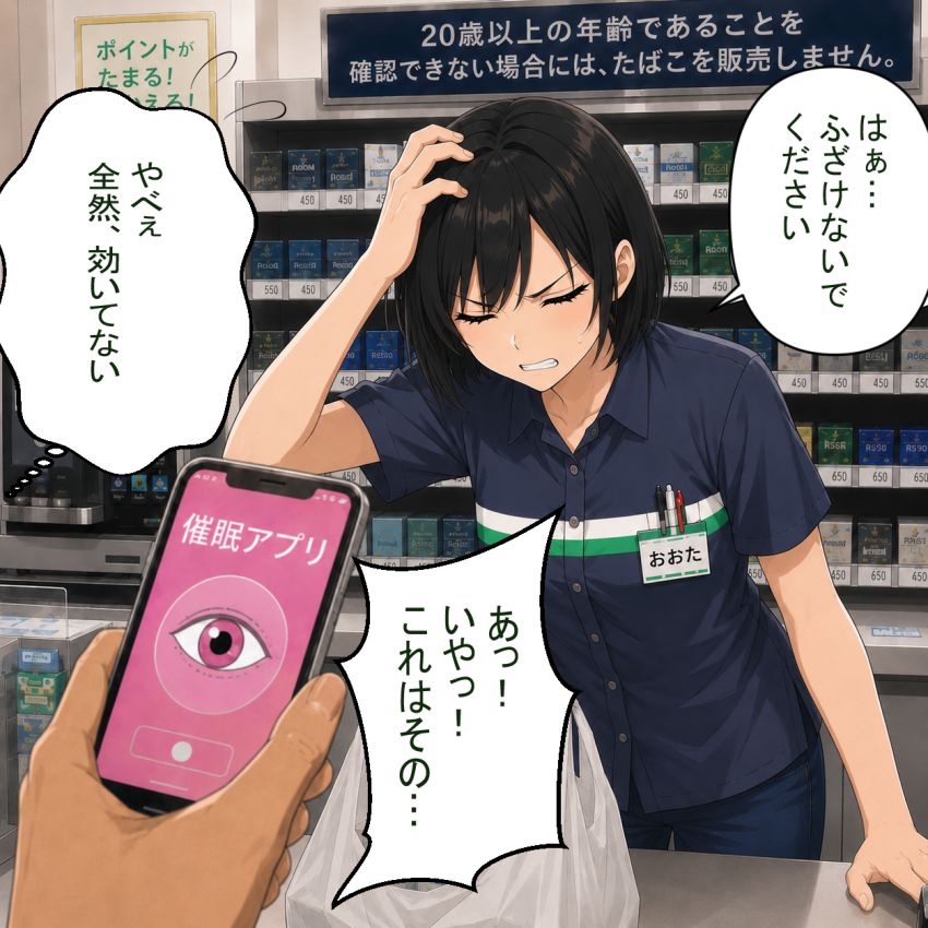 【画像】女さん「準備しますので少々お待ちください…」コンビニの支払いを催眠アプリで会計してみた