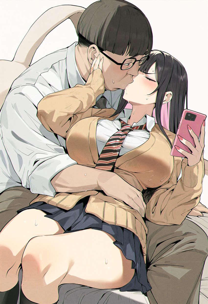 【画像】スマホいじりながらキモオタさんに身体をいじられるJKさん