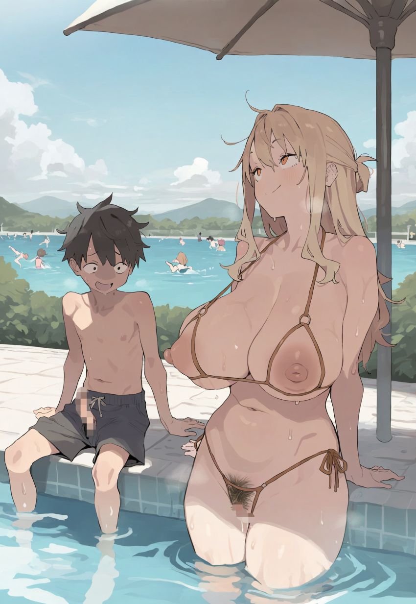 【画像】お姉さんとプールで人目も憚らずハメまくる男くん