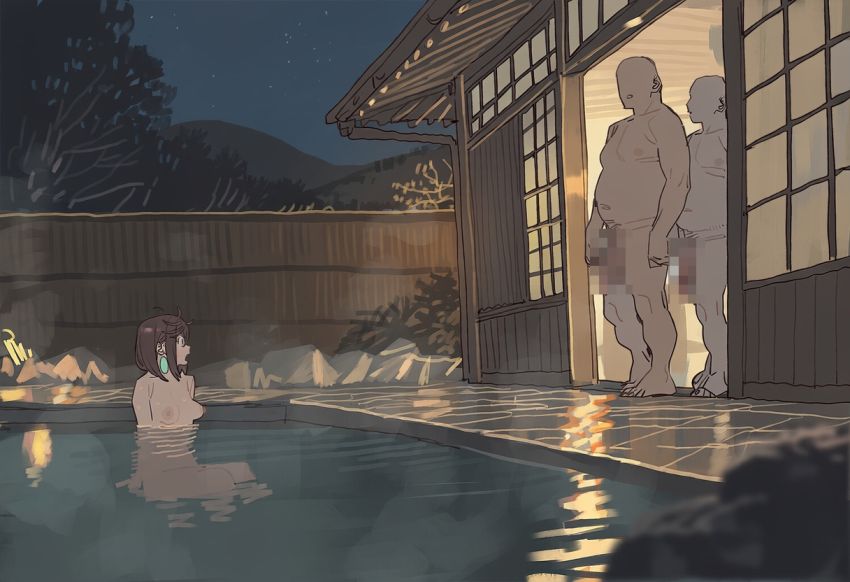 【画像】一人温泉で温まっていたら入り込んできたおっさん連中にマワされてしまうJKさん【ダンダダン】