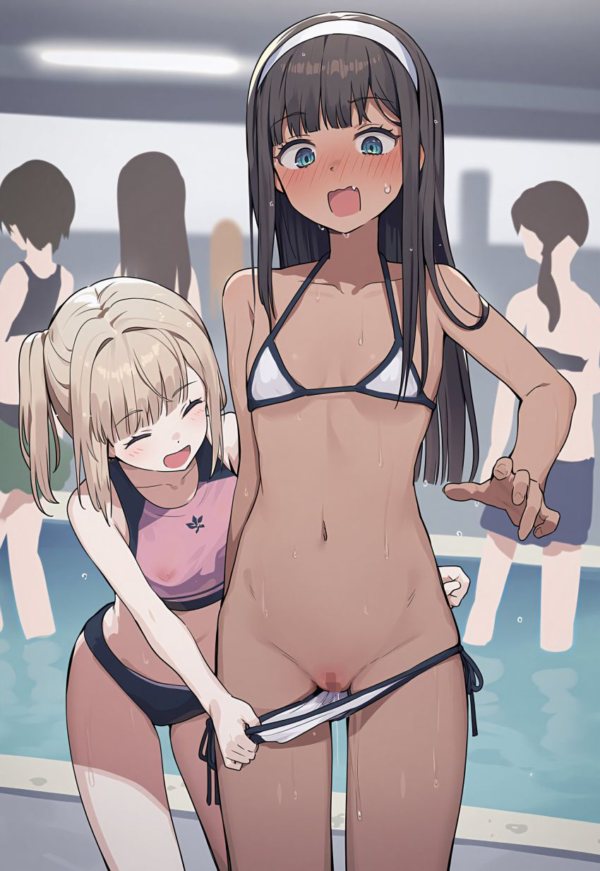 【画像】男水着チャレンジに挑戦する女子さん達だけど明らかにバレバレｗ