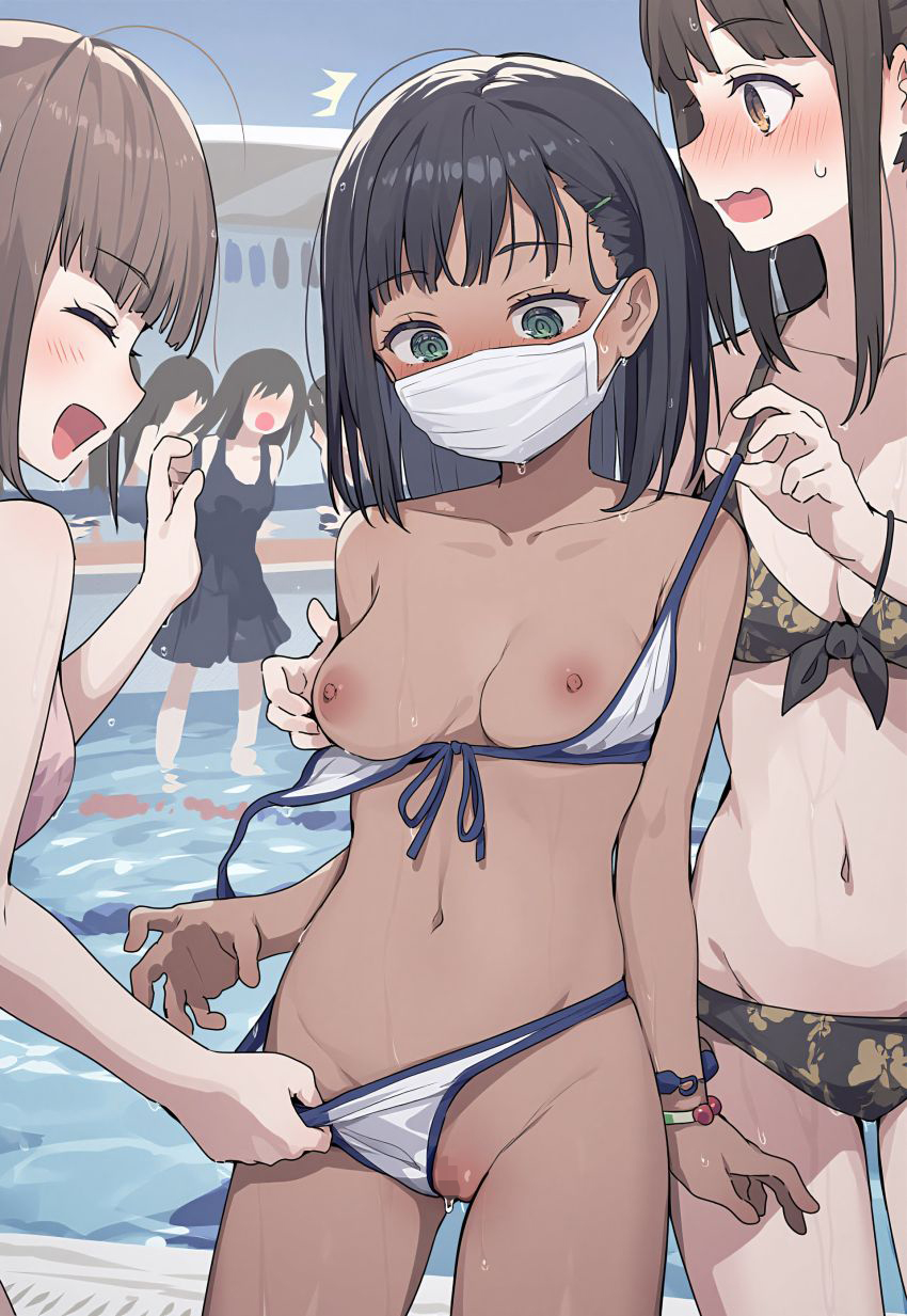 【画像】男水着チャレンジに挑戦する女子さん達だけど明らかにバレバレｗ