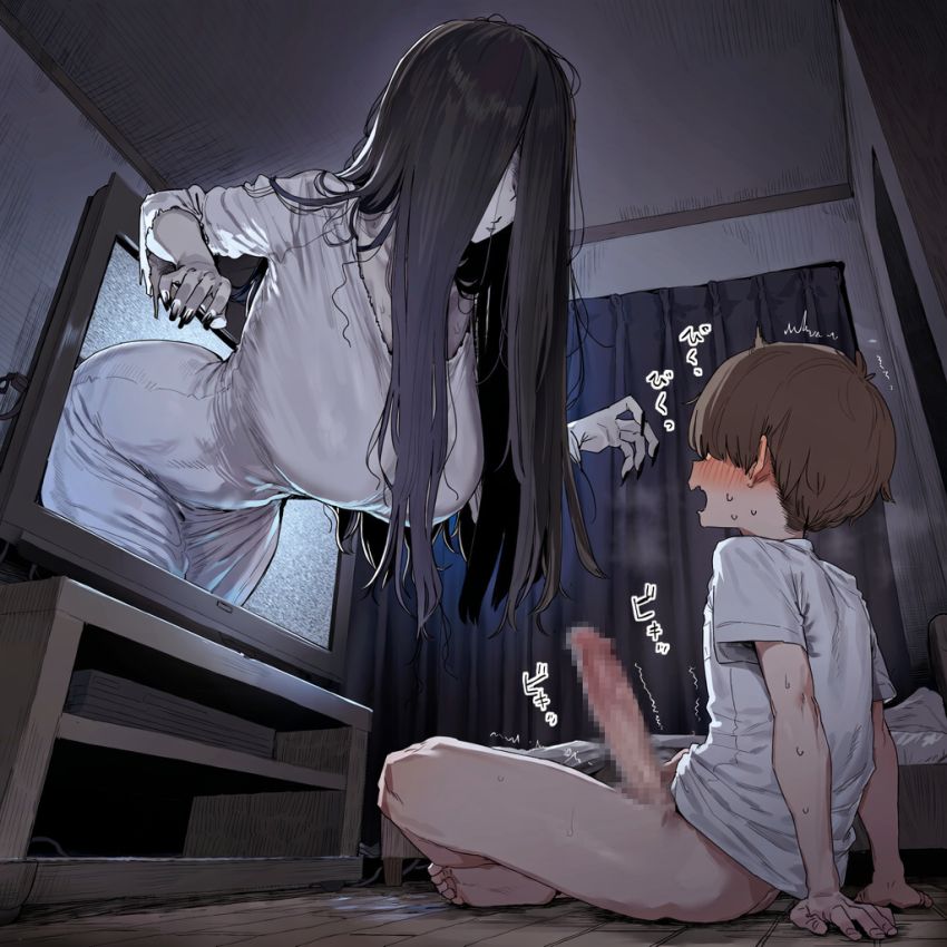 【画像】男くんがゲーム中にテレビから爆乳女幽霊が出てきて滅茶苦茶チ●ポしゃぶってきた