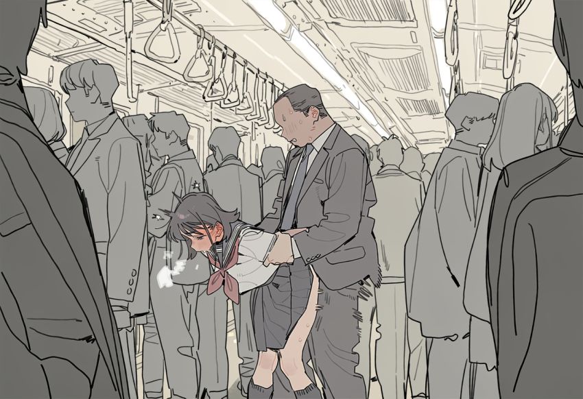 【画像】満員電車で背後から不審者に襲われ最後までヤられてしまうJKさん