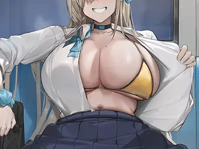 「ざーんねん♡ 中はぁ…水着でしたー♪」制服の下に下着──じゃなくて水着着て準備(?)してるエチエチ女子♪